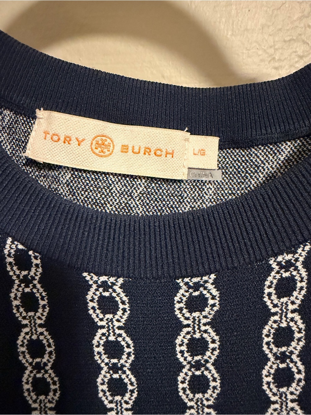 Tory Burch Navy and White Chain-Print Midi Dress - Picture 5 of 5